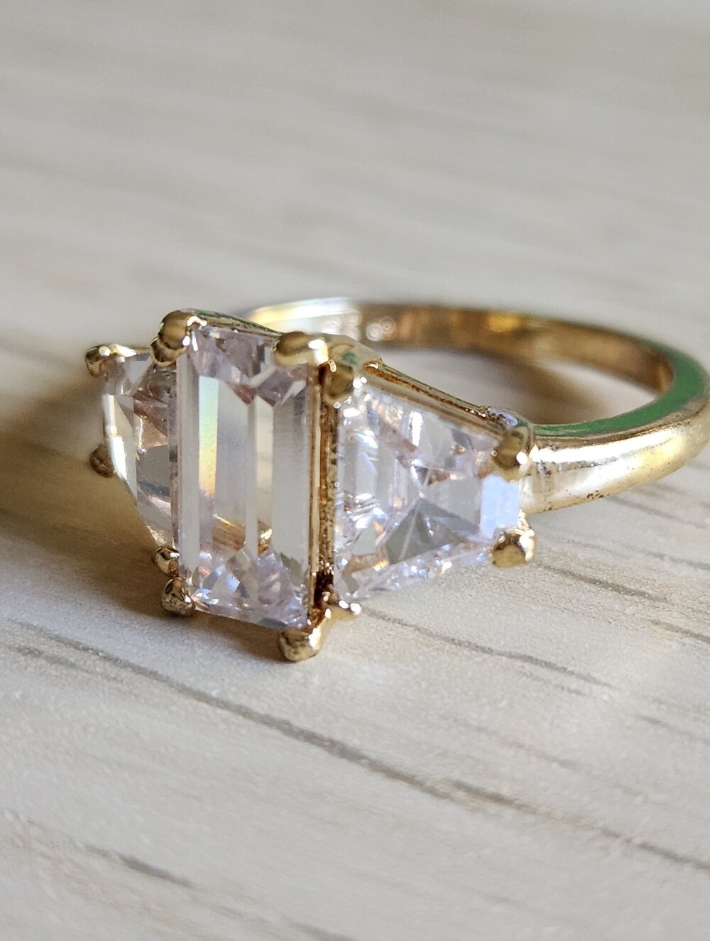 New 18K Gold Plated Emerald Cut White Sapphire Diamond Ring for Women - Picture 7 of 11
